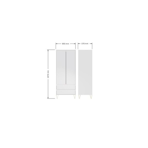 White Wardrobe with Drawers and Bedroom Clothes Storage Wood Metal Modern Chic - Picture 2 of 7
