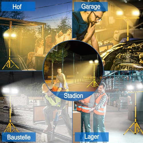 2x 200W LED Fluter Flutlicht Baustrahler IP66 Kaltweiß Scheinwerfer mit Stativ - Bild 8 von 12