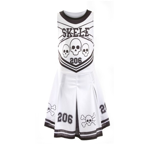 GIRLS SKELETON HALLOWEEN COSTUME CHEERLEADER AND ACCESSORY SET FANCY DRESS UK - Picture 7 of 10