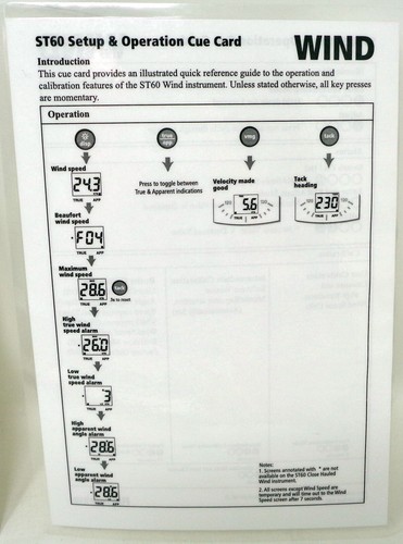 RAYMARINE Laminated ST60 Setup & Operation Cue Card April 2001 - Foto 2 di 2