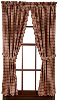 63 Long Brown Tan Cream Lodge Plaid Cotton Curtains W Tie Backs