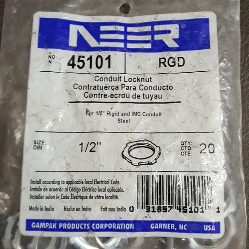 20 tuercas de bloqueo de conducto NEER 1/2", cubiertas de caja eléctrica RACO - 2 cuadradas y 2 octágonos - Imagen 3 de 5