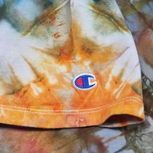 CHAMPION Tie Dye T-Shirt - L Orange Multi Color White Stitching Logo - Picture 4 of 7