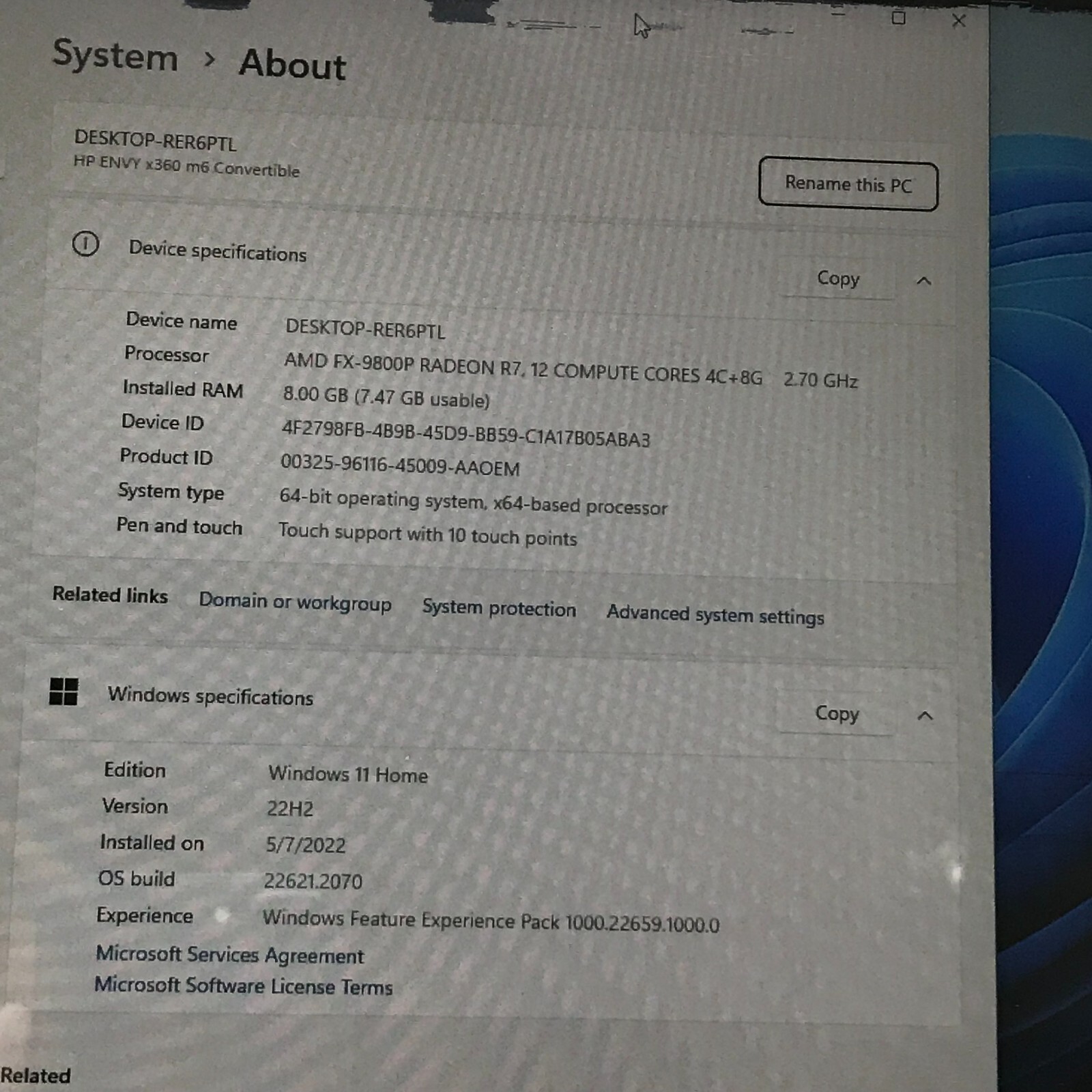 HP ENVY X360 M6-AR004DX AMD FX-9800P @ 2.70GHz 8GB RAM 1TB HDD WIN-11H *READ - Picture 2 of 10