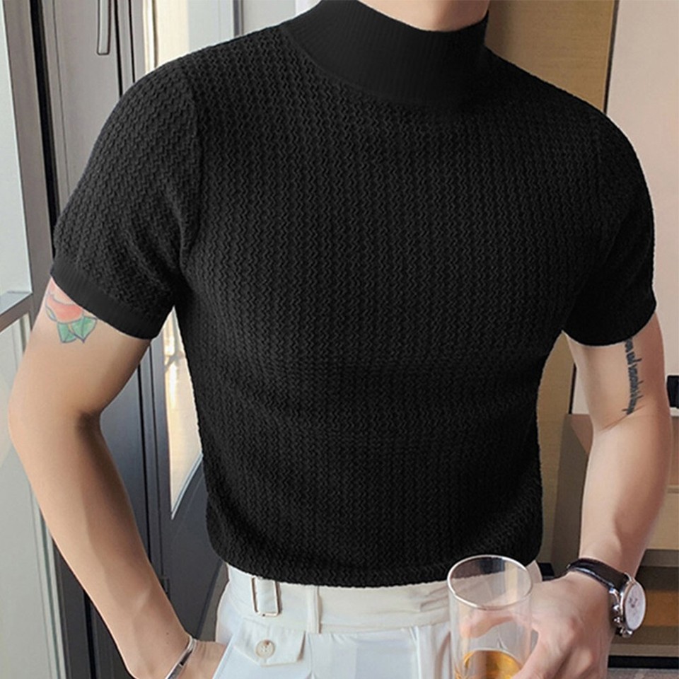 Men Mock Turtleneck Pullover TShirt TopsKnitted Sweater Slim Fit Tops