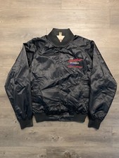 Vintage Chevy Satin Jacket Mens M Black West Ark 90s USA Made Chevrolet Bomber