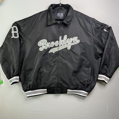 Vtg Brooklyn Dodgers Jacket Mens 2X-Large Black Silver Cooperstown Satin Bomber