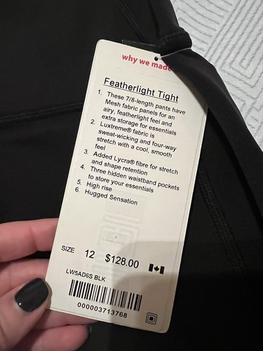 NEW Lululemon Featherlight Tight Mesh Side Panel 12 Black NWT 7/8 Pant - Bild 3 von 7
