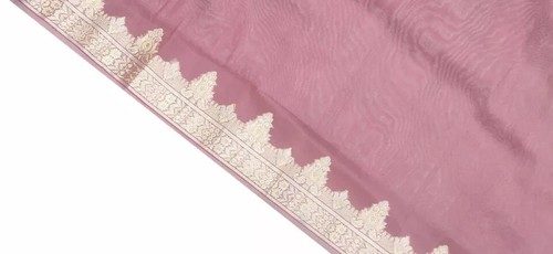 Vintage Mauve Saree Tissue Woven Floral Used Craft 5Yd Fabric Premium Sari 1304 - Picture 8 of 11