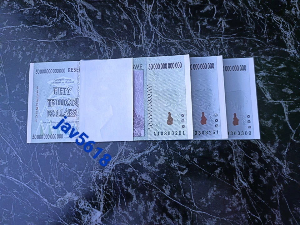 ZIMBABWE 50 TRILLION DOLLARS BUNDLE 100 TRILLION UNC 100 SERIES 2008 p90 MONEY * - Image 3 of 4