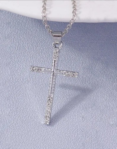 Joyería Religiosa Oro Plata Cristal Cruz Colgante Mujer Moda Collar 43-2 - Imagen 3 de 3