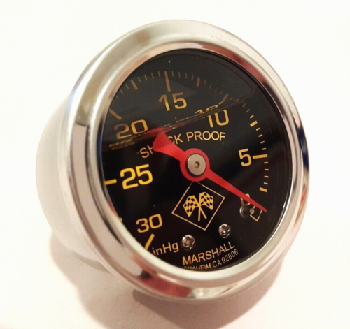 Marshall Gauge 0-30 Hg Vacuum 1.5" Midnight Chrome 1/8" NPT (Liquid Filled)