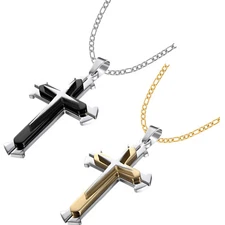 Mens Womens Stainless Steel Figaro Chain Necklace w Cross Pendant Plated 16"-24"