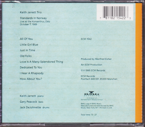 Jarrett/Peacock/DeJohnette: Standards in Norway (1995 ECM) *New and Sealed CD* - Picture 2 of 2