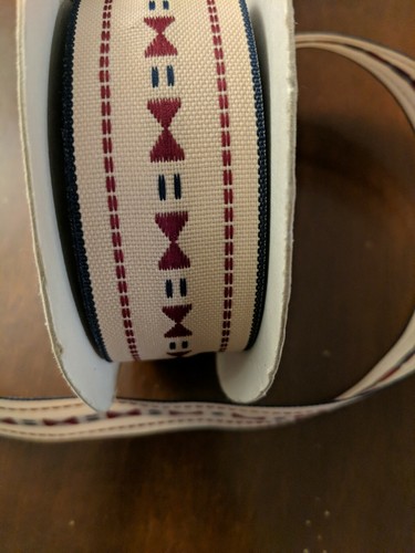 Vintage MCGINLEY MILLS ~ SAND ~ Blue & Red on Beige ~ High Quality Woven Ribbon - Picture 2 of 8