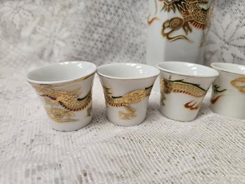 Vintage Japanese Kutani Whistling Bird Sake Set Hand Painted Dragon W/5 Cups - Bild 2 von 5