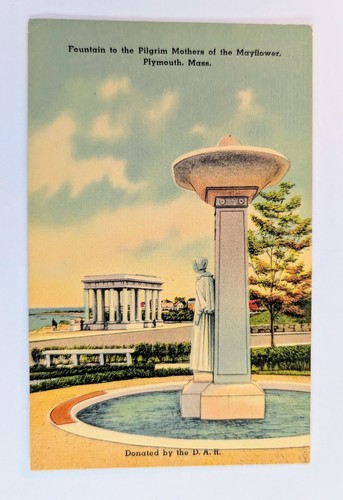 Plymouth Mayflower Pilgrim Mothers Memorial Fountain Massachusetts Postcard - Picture 1 of 2