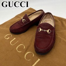 Rare GUCCI Horsebit Loafers Red Suede Women's Size 35C Gold Buckle