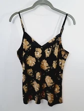 Grade&Gather Women's Black Tan Floral Tanktop Adjustable Strap Size Medium