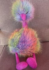 Jellycat London Large Rainbow Pom Pom Ostrich 20  Stuffed Plush Fluffy Bird