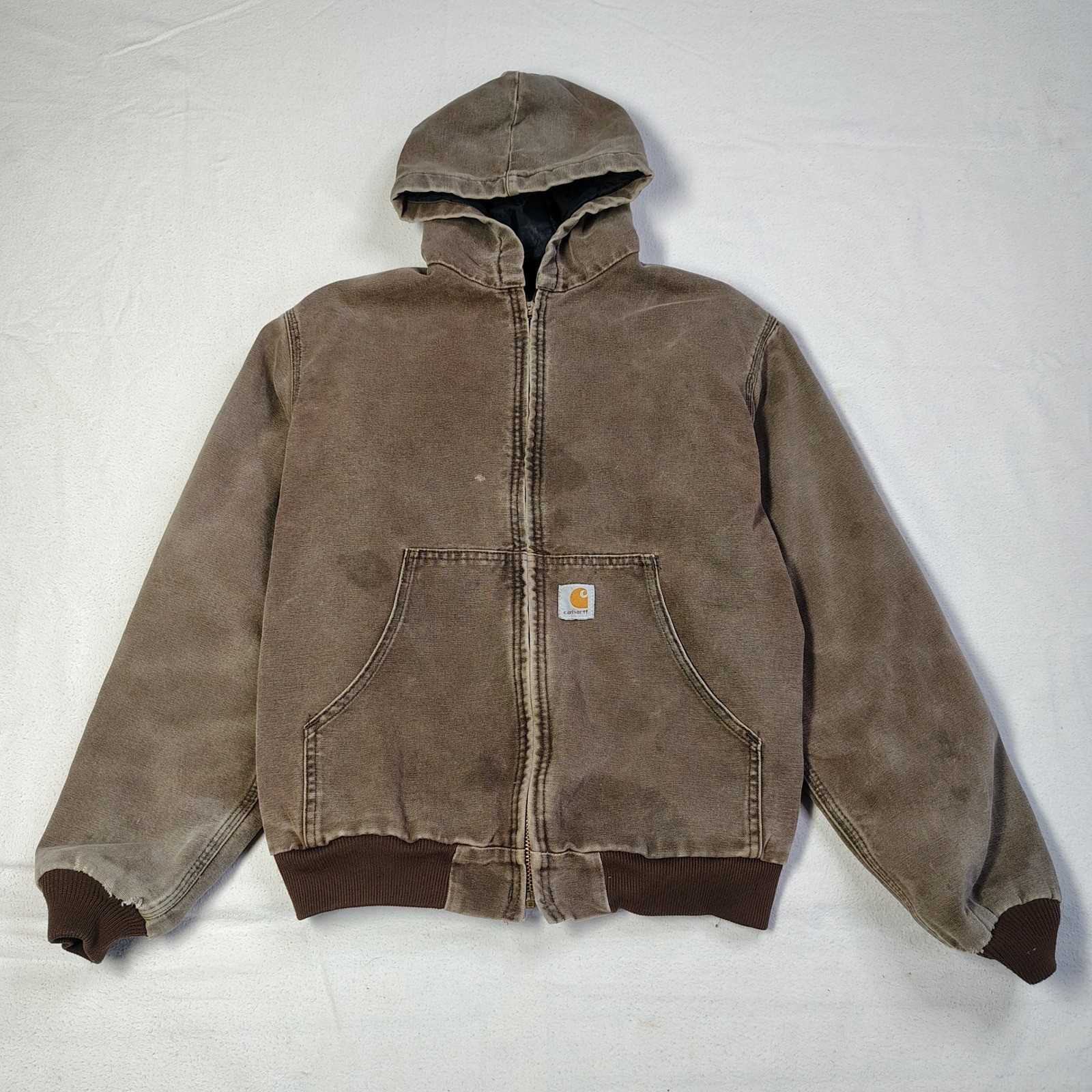Carhartt Active Jacket Kids Brown Canvas Quilted Lined Hoode