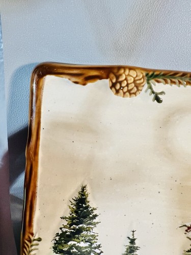 2er Set Snow Valley 7”/7” Keramik Untersetzer Bäume Schnee Kiefer Zapfen - Bild 3 von 14