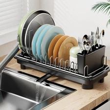 Small Dish Drying Rack, Compact Dish Drainer for Kitchen Counter, with Adjust...