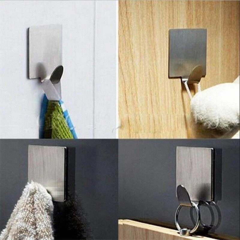 Self Adhesive Hooks Stainless Steel Strong Silver Sticky Stick On Wall Hook UK - Image 4 of 4