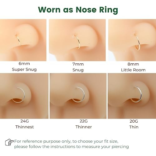 14K Gold Filled Small Hoop Earrings for Cartilage Nose, Tiny Thin 7mm - Picture 7 of 10