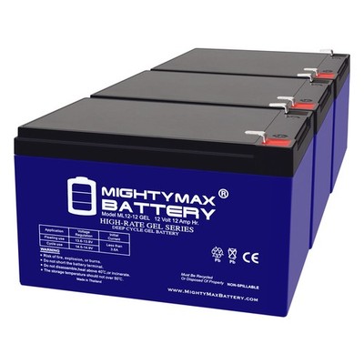 Mighty Max 12V 12AH GEL F2 Replaces Cub Cadet Tractor IGOR0024 Peg Perego -3Pack