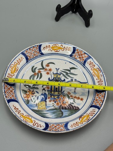Antique 18th c. Delft Polychrome scenic Earthenware plate 9 1/4'' - Picture 9 of 9
