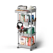 4 Tier Rolling Cart Organizer,Art Craft Diaper Bedside Snack Laundry Room Bat...