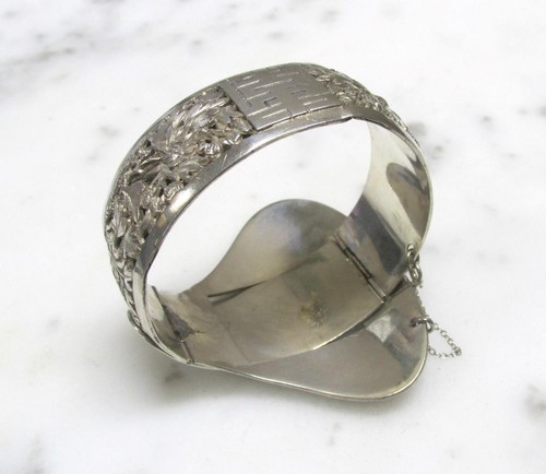 Antique Asian Sterling Silver Belt Design Bracelet w/ Floral Motif 45.6g 8-G620 - Picture 8 of 10