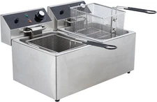 24L Electric Deep Fryer Stainless Steel Dual Tanks Temperature Control W/ Basket