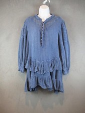 Free People Dress Womens Small Blue Big Dipper Mini Swing Henley Ruffle Boho
