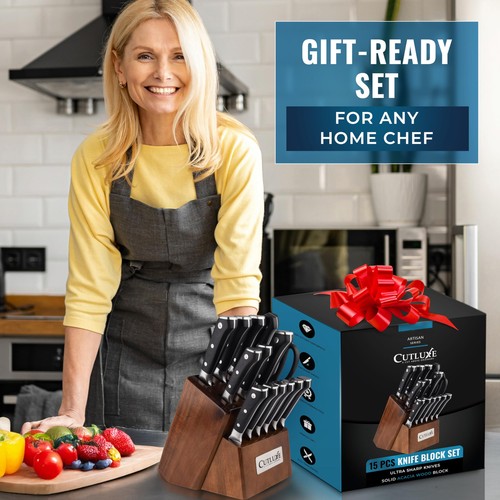 Knife Set with Block – 15-Piece Knives Set for Kitchen, Professional Chef Kni... - Picture 4 of 7