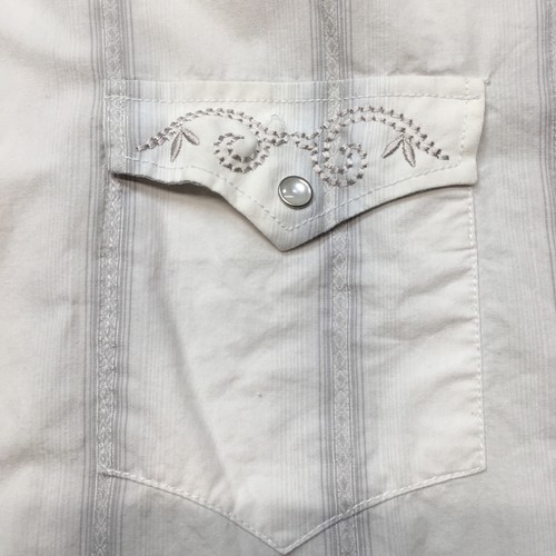 Panhandle Camicia Slim Uomo Grande Bianco Perla Snap Retro Western Wear Ricamata - Foto 3 di 10