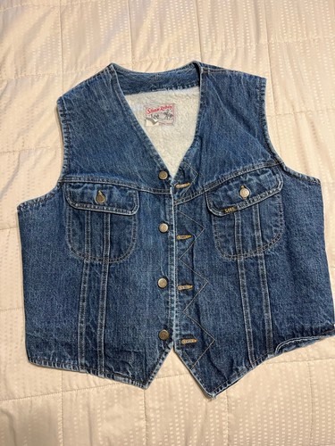 VINTAGE Lee Storm Rider Denim Vest Mens Large Sherpa Lined Lee Set USA 70s - Picture 1 of 7