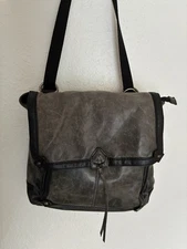 The Sak Gray Leather Convertible Backpack Crossbody Messenger Satchel Bag