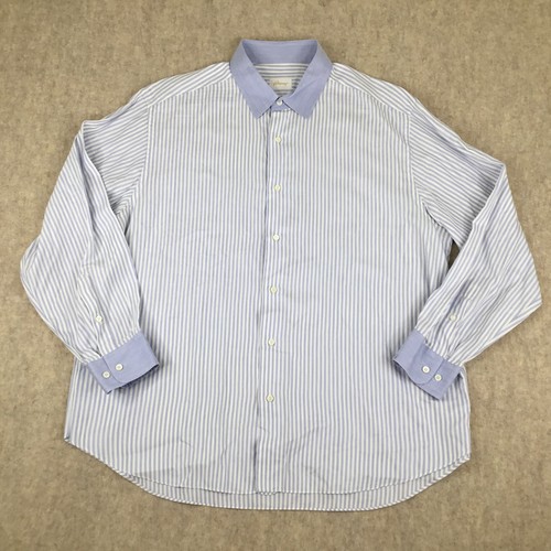 Brioni Hemd Knopfleiste Herren Größe 3XL Blau Weiß Gestreift Langarm Baumwolle