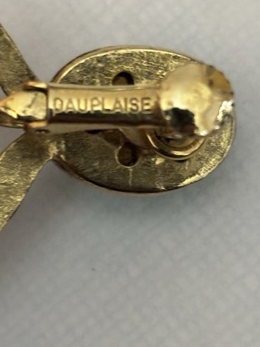 Vintage Dauplaise Ohrringe signiert grün goldfarben Türklopfer Schraubclip hinten  - Bild 3 von 3