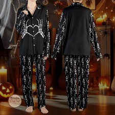 Skeleton Pajama Set   Spooky Black Halloween Sleepwear, Cozy Seasonal Loungewear