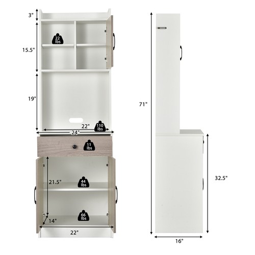 3-Door 71" Kitchen Buffet Pantry Storage Cabinet w/Hutch Adjustable Shelf White - Picture 2 of 12