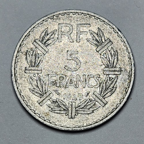France 1949 5 Franc Coin (RF) Laureate head left - Picture 2 of 2