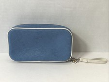 Coach RARE LEATHER ZIPAROUND TRAVEL JEWELRY CASE w/ STRAP CHARM Sky Blue VGC