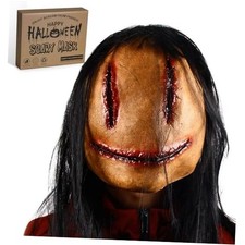 Creepy Halloween Mask with Hair, Horror Devil Mask Natural Latex Stitching