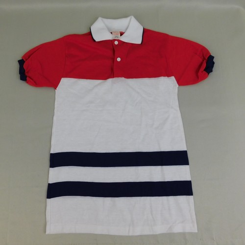 Deadstock Kid's Single Stitch Vintage Polo Shirt 16, Red-Navy Colorblock #4855 - Picture 1 of 9