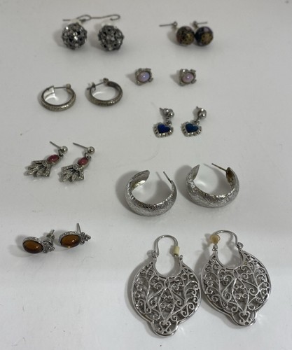 Konvolut 9 Paar Silber Ohrringe Ohrstecker Huggies Ohrhänger - Bild 4 von 6