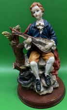 Vintage 1998 Artmark Victorian Boy Playing Mandolin Resin 7-1/2” Tall Wood Base