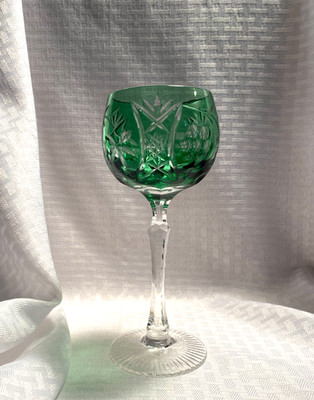 BEYER VINEYARD WINE GLASS CASED EMERALD GREEN CUT TO CLEAR CRYSTAL BOHEMIAN